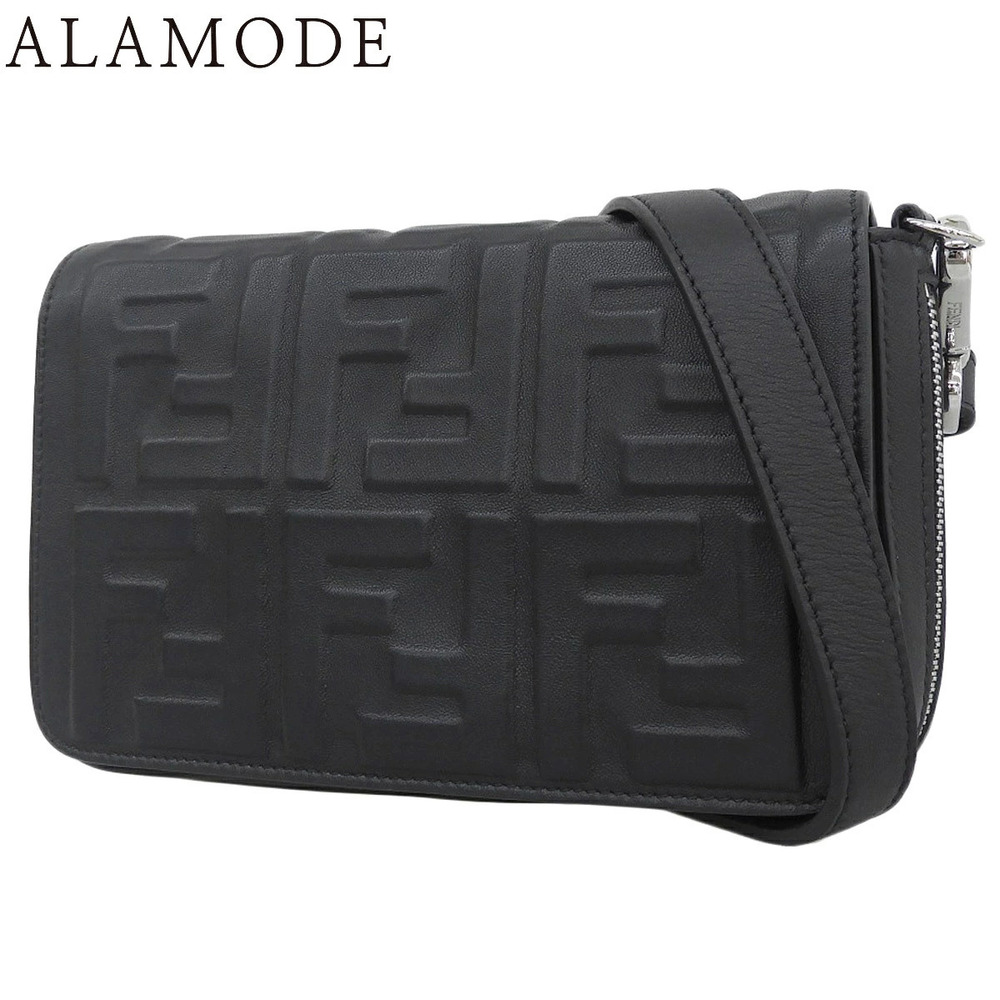 Fendi Zucca Leather Crossbody Bag Black